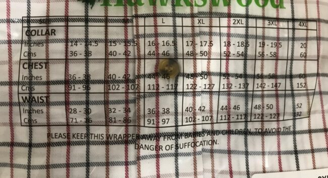 Hawkswood Shirt Sizing